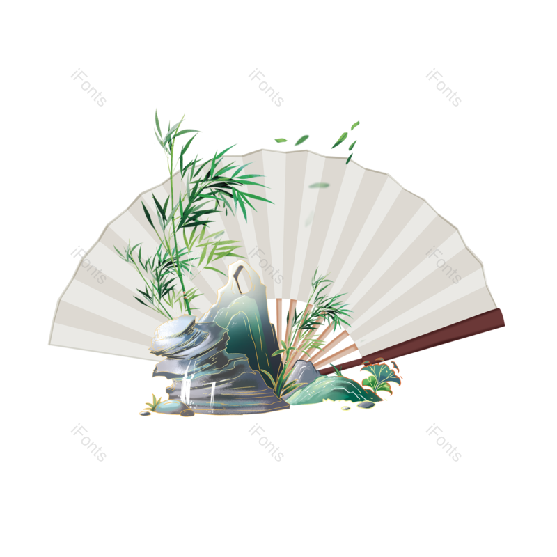 装饰图片,中国元素,竹子PNG,扇子免抠素材